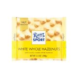 შოკოლადის ფილა თეთრი პრემიუმი მთლიანი თხილით 100 გრ რიტერ სპორტი