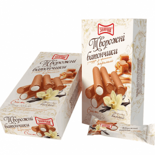 Сиркові батончики 120 г Злагода з ароматом ванілі у глазурі з ароматом карамелі 23% к/уп