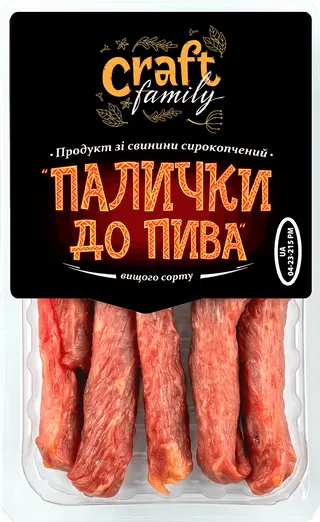 Продукт зі свинини Craft family Палички до пива сирокопчені вищий гатунок порційні 100 г