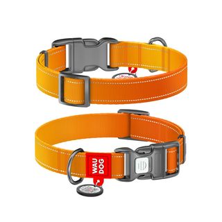 Нашийник для собак нейлоновий WAUDOG Nylon Mono з QR паспортом світловідбивний пластиковий фастекс M Ш 20 мм Дов 28-40 см помаранчевий