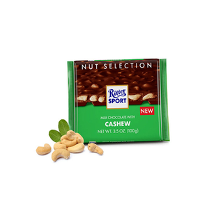 RITTER SPORT რძიანი შოკოლადის ფილა მარილიანი ქეშიუ-100გ/4000417707000