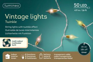 განათება ვინტაჟური ნათურებით, 50LED თბილი, გამჭვირვალე კაბელი, IN