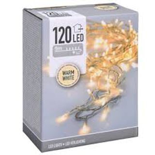 განათება 120LED თბილი, გამჭვირვალე კაბელი, In/out