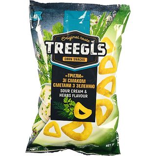 Снеки кукурудзяні Treegls 75г сметана зелень