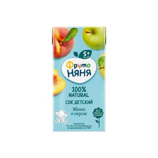Фрутоняня, Сок Фрутоняня 200Мл Яблоко/Персик С 5 Месяцев, шт, ШК: 4600338000220