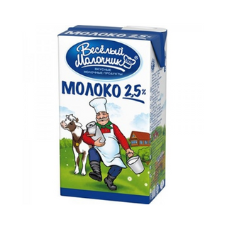Молоко Веселый Молочник пастеризованное, 2.5%, tetra, 0.9 л.