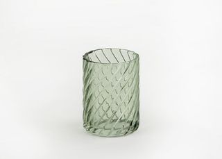 კბილის ჯაგრისის ჩასადები ჭიქა - PEARL GLASS TOOTHPASTE DISPENSER 8.2X8.2X11 CM GREEN