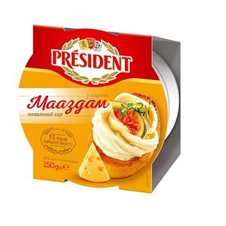 Сир плавлений 150 г President з сиром Мааздам 45% п/стакан