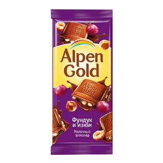 Alpen Gold Плит.Шок., Шоколад Alpen Gold 90Гр Фундук Изюм, шт, ШК: 7622201448707