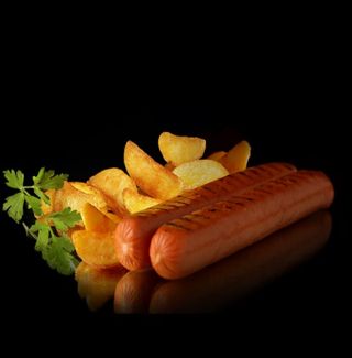 Картопля в паніровці з сосисками Європейськими, 300г (з собою)