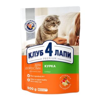 Корм Клуб 4 лапи Преміум курка для дорослих котів 900г