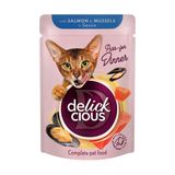 DELICKCIOUS для котів шматочки з лососем і мідіями в соусі 85г