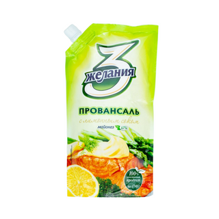 МАЙОНЕЗ 3 ЖЕЛАНИЯ С ЛИМОННЫМ СОКОМ 67% 380ГР Д П