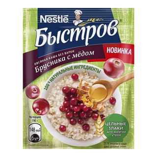 Быстров, Каша Быстров 40Гр Овсяная С Брусникой И Медом, шт, ШК: 4606868000426