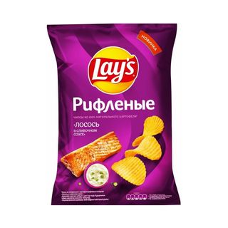 Lays Чипсы, Чипсы Lays 140Гр Лосось В Сливочном Соусе Рифленые, шт, ШК: 4690388095864