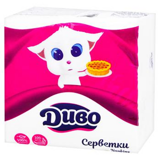 Паперові серветки Диво одношарові 33х33 білі 100шт уп