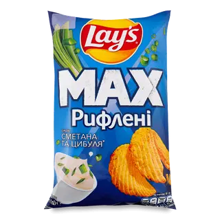 Чипси Lay's картопляні рифлені зі смаком сметани та цибулі 120г