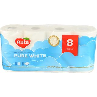 Туалетний папір Рута Pure White 8рул 3ш білий