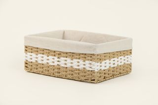 დეკორატიული კალათა - PRETTY WICKER RECTANGULAR DECORATIVE BASKET 40X30X15 CM NATURAL / WHITE