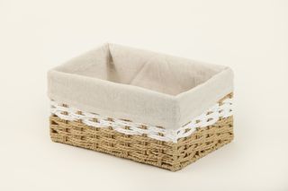 დეკორატიული კალათა - PRETTY WICKER RECTANGULAR DECORATIVE BASKET 30X20X14 CM NATURAL / WHITE