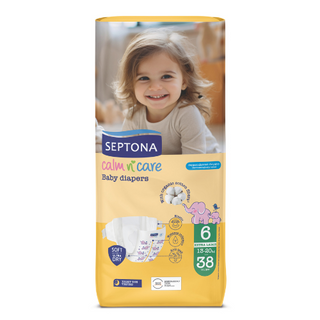 სეპტონა - ბავშვის საფენი ზ-6 /13-20კგ/ ექსტრა ლარჯი #38 0 SEPTONA CALM N CARE BABY DIAPERS EXTRA LARGE No 6 (13-20kg) 38pcs
