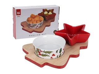 სერვირების ნაკრები: დაფა და სხვადასხვა ფორმის თასი 22*15*1სმ