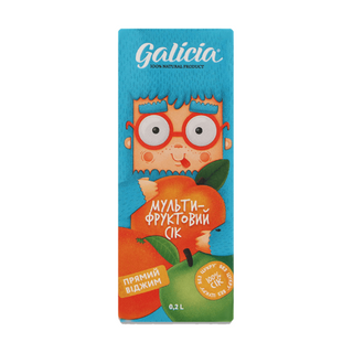 Сік Galicia з м’якоттю із суміші фруктів Мультифруктовий гомогенізований стерилізований TGA 0,2л