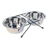 Підставка під миски + миски металеві 2?0,75 л