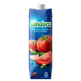Томатний сік з сіллю Sandora Пікантний відновлений з м'якоттю стерилізований 0.95 л