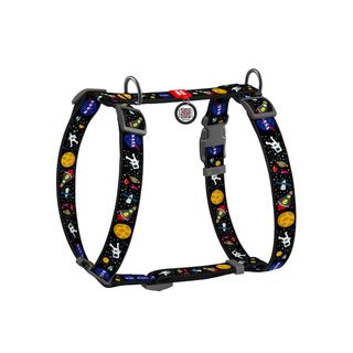 Шлея для собак анатомічна H-подібна WAUDOG Nylon з QR-паспортом малюнок "NASA" пластиковий фастекс S Ш 15 мм A 30-40 B 30-50
