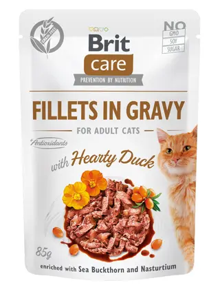 Brit Care Cat Pouches Fillets in Gravy with Hearty Duck Enriched with Sea Buckthorn and Nasturtium 85g