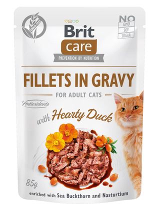 Brit Care Cat Pouches Fillets in Gravy with Hearty Duck Enriched with Sea Buckthorn and Nasturtium 85g