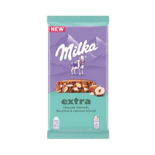 Шоколад молочный Milka Extra с лесным орехом, миндалём и кокосовой бисквитной крошкой, 130 гр.