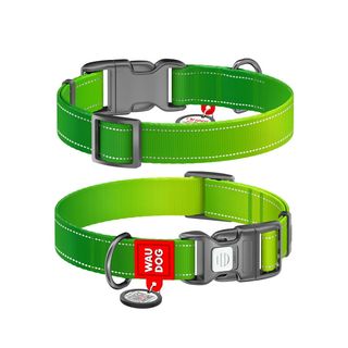 Нашийник для собак нейлоновий WAUDOG Nylon Mono з QR паспортом світловідбивний пластиковий фастекс M Ш 20 мм Дов 28-40 см салатовий