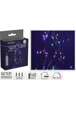 განათება კასკადი 160 ფერადი micro LED და 8 ვერცხლისფერი კაბელით, თითოზე 20 LED (შიდა)