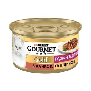 Вологий корм GOURMET Gold “Подвійне задоволення” для дорослих котів шматочки у підливці з качкою та індичкою 85 г