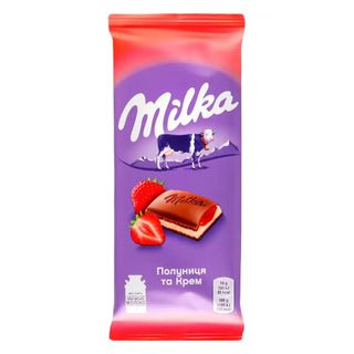 Шоколад Milka полунично-кремова начинка, 90г