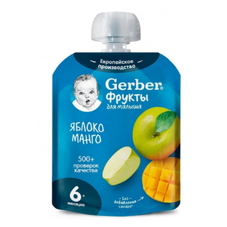 გერბერი - პაუჩი ვაშლი და მანგო /6თვ+/ 90გრ 9367 Nestle - Gerber pouch apple and mango /6 months+/ 90g