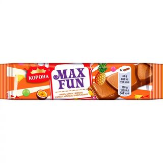 Шоколад Корона Max Fun молочний з манго, ананасом, маракуєю та рисовими кульками 38 г