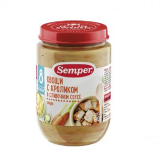 სემპერი - სადილი კურდღელი ბოსტნეულით /8თვ+/ 190გრ 8852 Vegetable Cream Rabbit