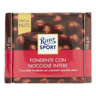შოკოლადის ფილა "რიტერ სპორტი" შავი შოკოლადი მთლიანი თხილით 100 გრ.