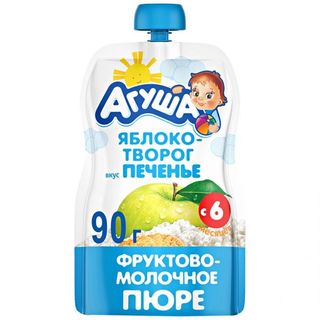 Агуша, Пюре Агуша 90Гр Яблоко/Творог/Печенье Пауч, шт, ШК: 4690228032387