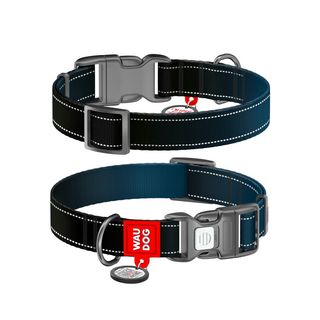 Нашийник для собак нейлоновий WAUDOG Nylon Mono з QR паспортом світловідбивний пластиковий фастекс L Ш 25 мм Дов 33-49 см чорний