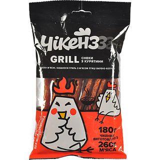 Ковбаски Kabanosy 180г grill чікенз з м’яса птиці сушені