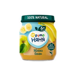 Фрутоняня, Пюре Фрутоняня 100Гр Яблоко/Банан С 6 Месяцев Нат, шт, ШК: 4600338007663