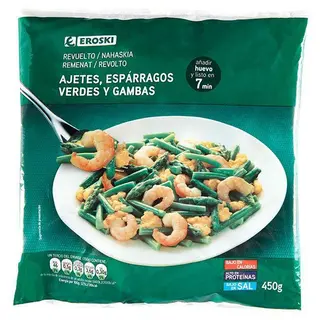 Revuelto de ajetes trigueros-gambas EROSKI, bolsa 450 g (15856313)