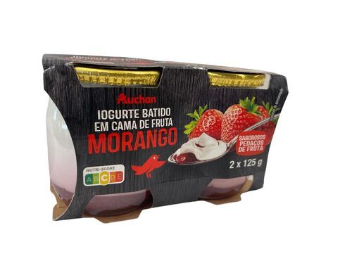 IOGURTE AUCHAN COPO DE VIDRO COM PEDAÇOS MORANGO 2X125G