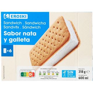 Helado Sandwich De Nata Y Galleta Eroski Pack 6X100 Ml. (25468166)