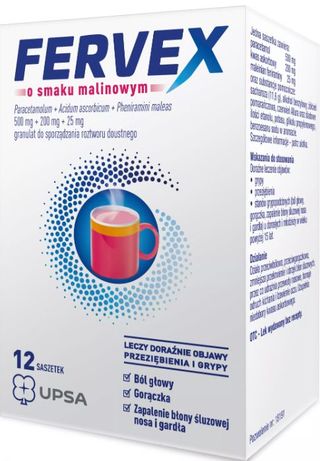 Fervex o smaku malinowym 500 mg + 200 mg +25 mg 12 saszetek