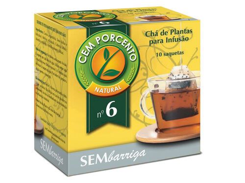 CHÁ CEM PORCENTO Nº6 SEM BARRIGA 10 SAQUETAS